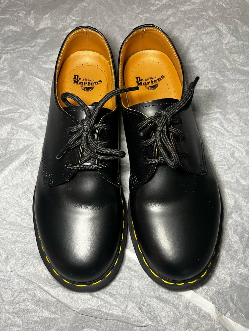 Dr. Martens 1461 Black Leather 3-Eye Derby with Yellow Accents